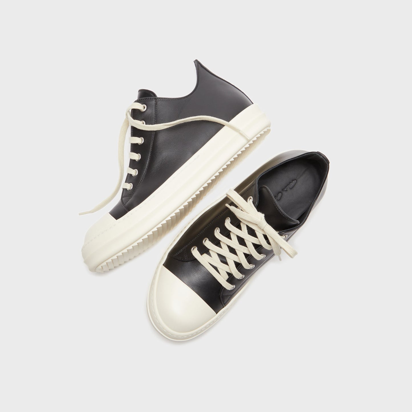 Rick Owens Scarpe In Pelle Low Sneaks - Black / Milk / Milk