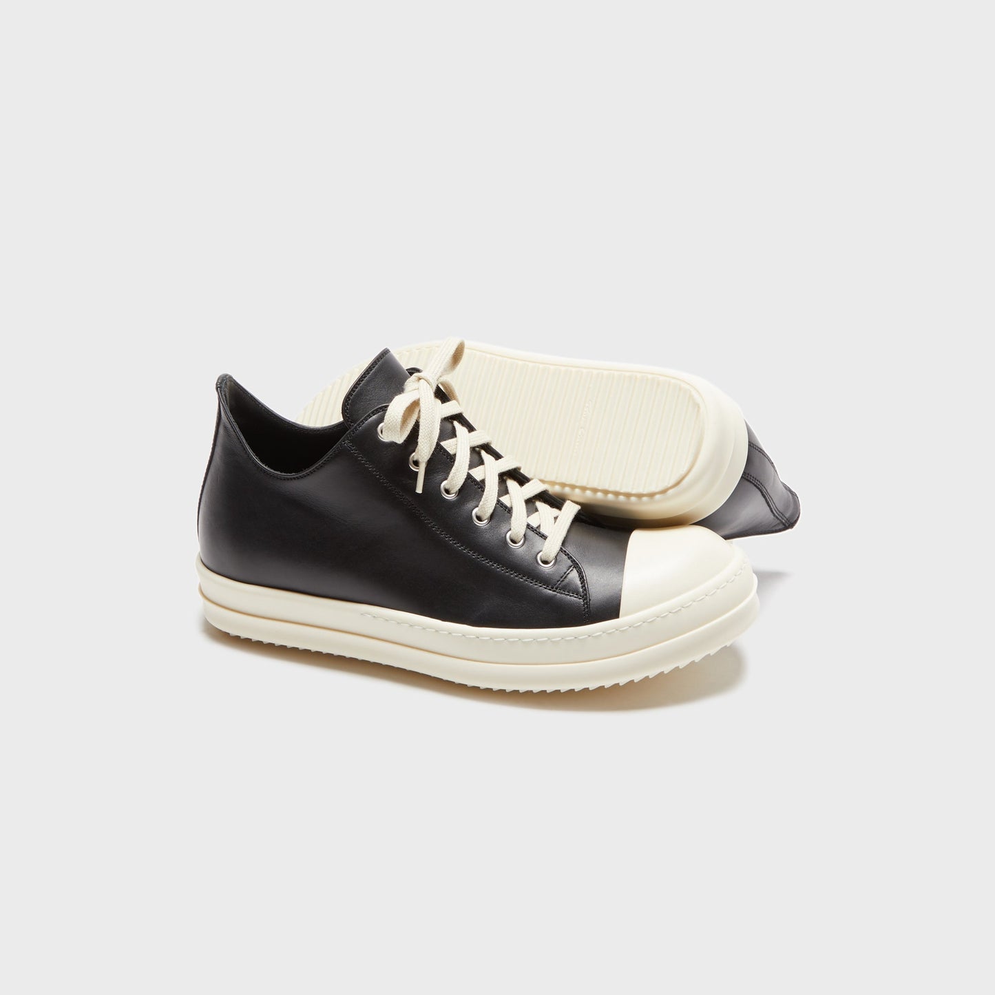 Rick Owens Scarpe In Pelle Low Sneaks - Black / Milk / Milk