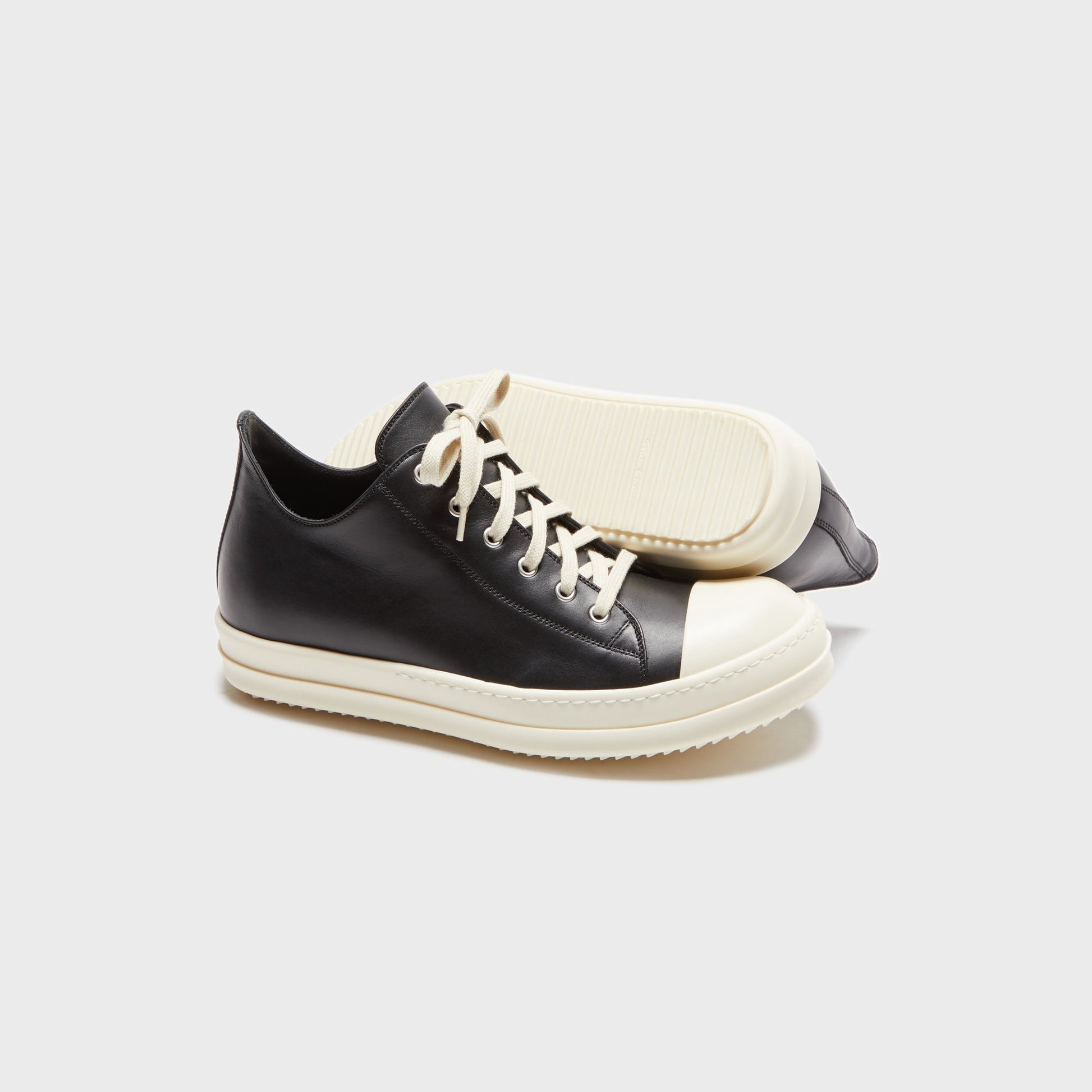 Rick Owens Scarpe In Pelle Low Sneaks - Black / Milk / Milk